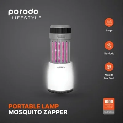 Porodo LifeStyle Outdoor 5W Lamp with Mosquito Zapper - Black-Grey
